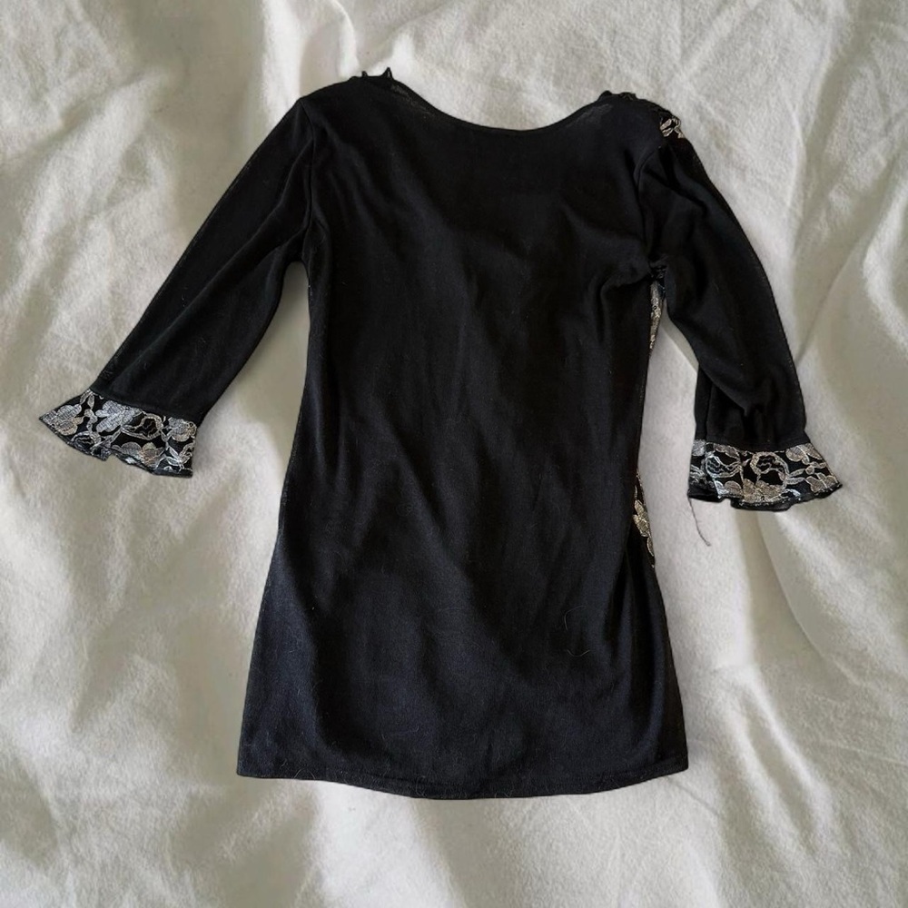 Elegant Black and Silver Lace Women's Top - Picture 2 of 5